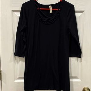 Zenana black long top cross cross pattern on front